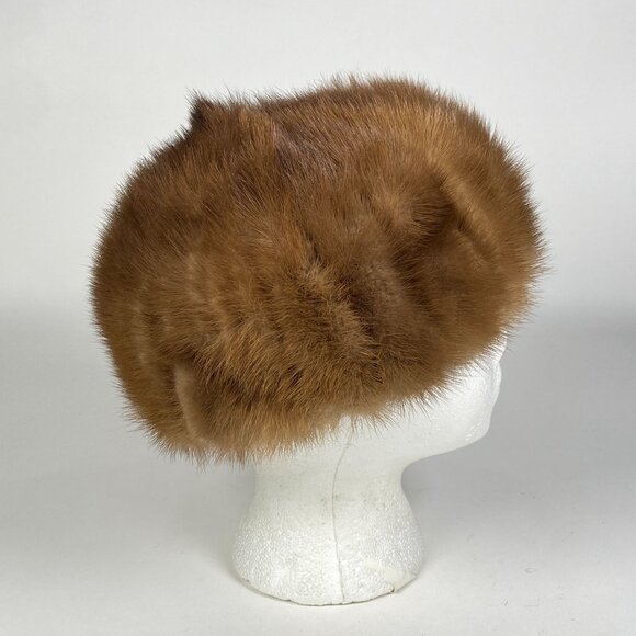 Vintage Brown Mink Fur Hat Satin Lining Winter Union Label Made in USA Mobwife main image 5